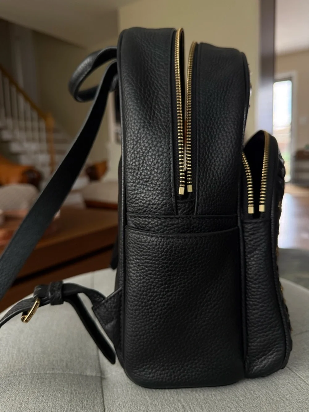 Michael Kors Medium Leather Black Backpack with Gold Pebbled Studs - Picture 3 of 6